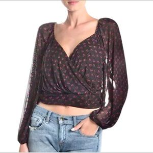 Free People Cropped Floral Crossover Top